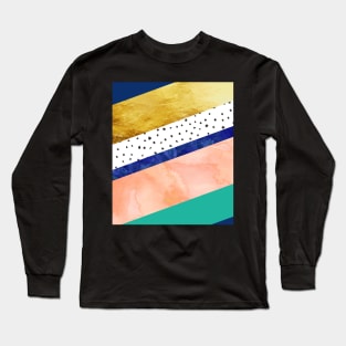 Blue gold teal abstract watercolor pattern Long Sleeve T-Shirt